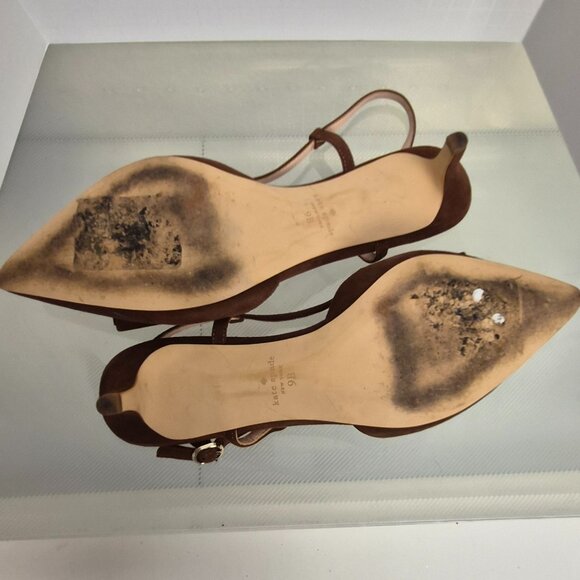 Kate Spade brown suede pointed toe low heel sandals with bow detail size 9B EUC - Picture 11 of 12